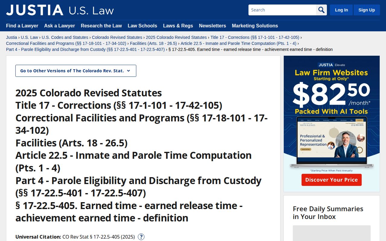 Phillips County projected release date Colorado earned time statute