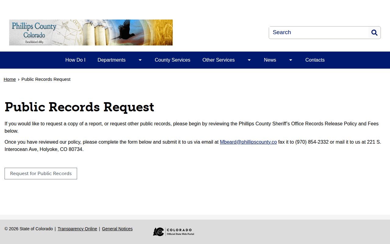 Phillips County released inmate mugshots records request page
