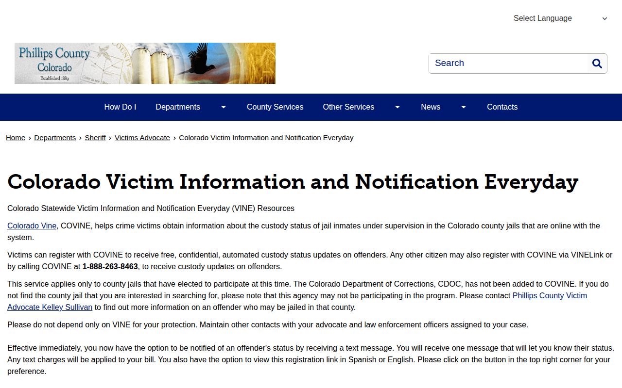 Phillips County Jail release COVINE information